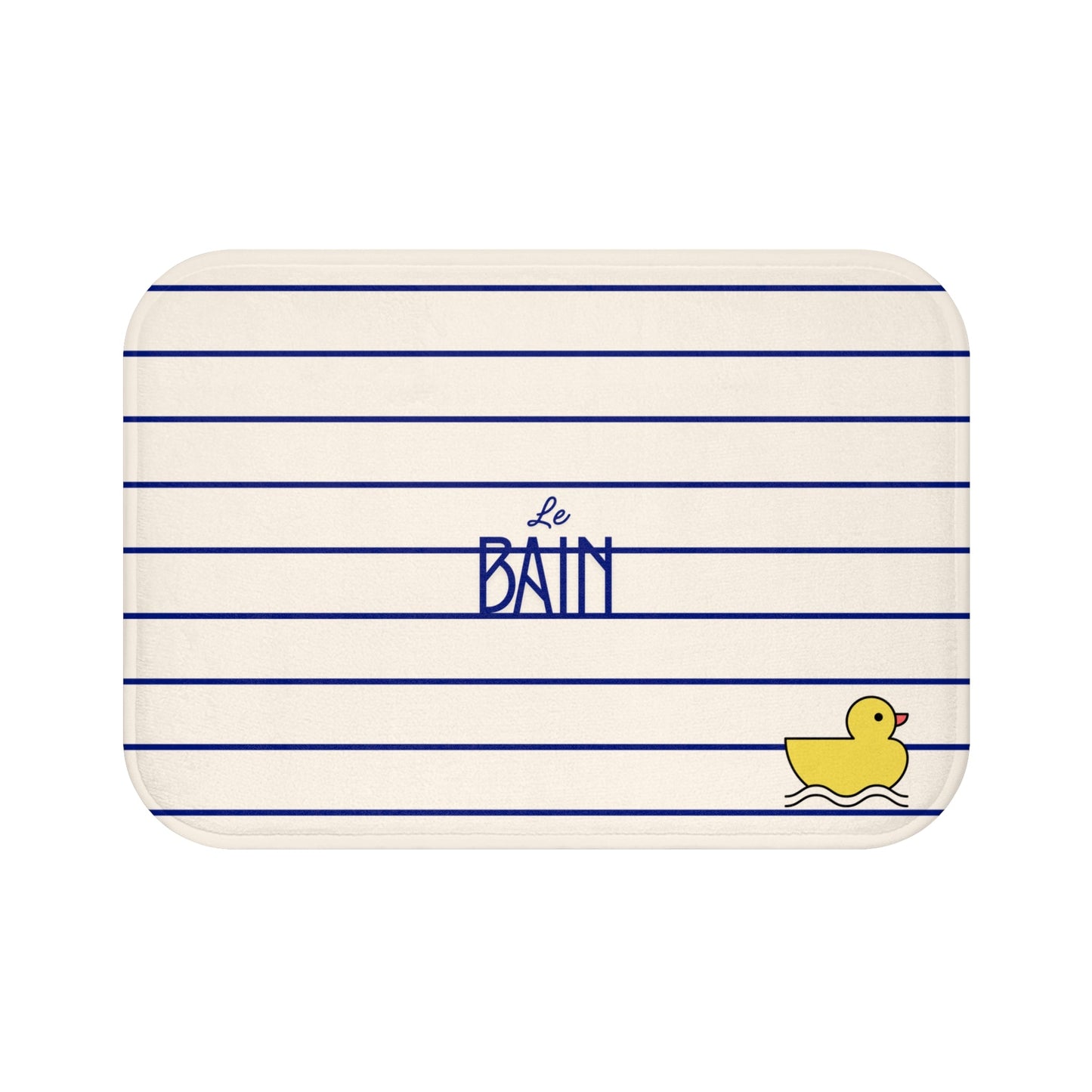 Rubber Duck Bath Mat – Cute 'Le Bain' Striped Bathroom Rug for Kids & Nursery