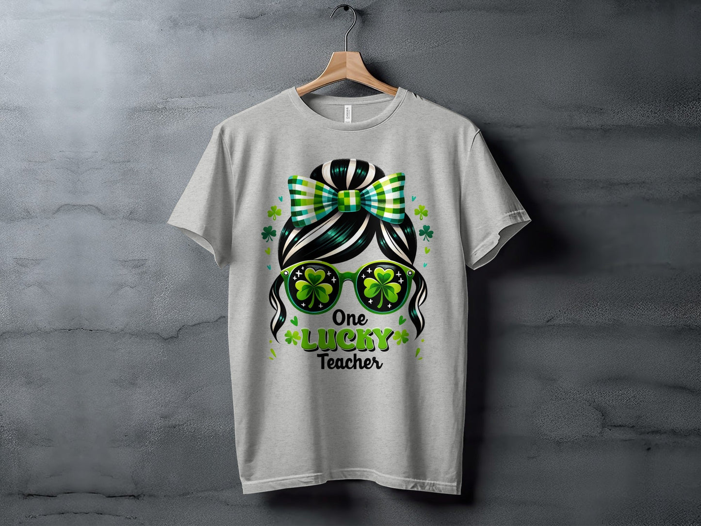 One Lucky Teacher Shamrock Sunglasses Graphic Design T-Shirt