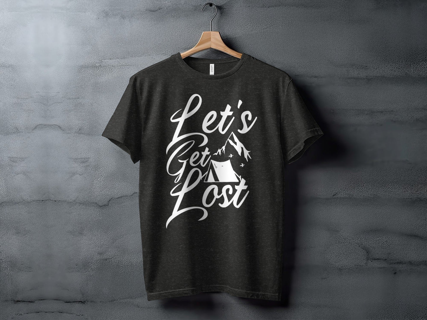 Lets Get Lost Tent and Mountain Graphic Design T-Shirt