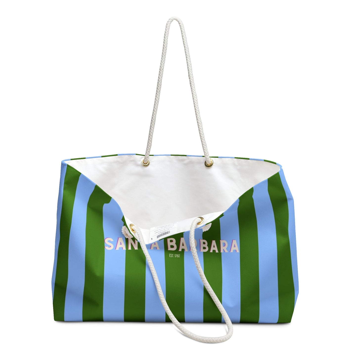 J'adore Santa Barbara Striped Weekender Bag — Green & Ice Blue Beach Tote