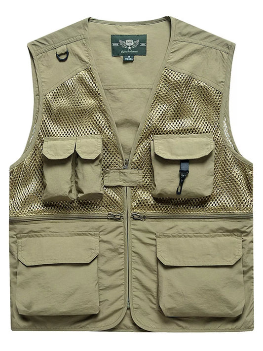 Men's Full Size Multi-Pocket Breathable Vest Plus Size