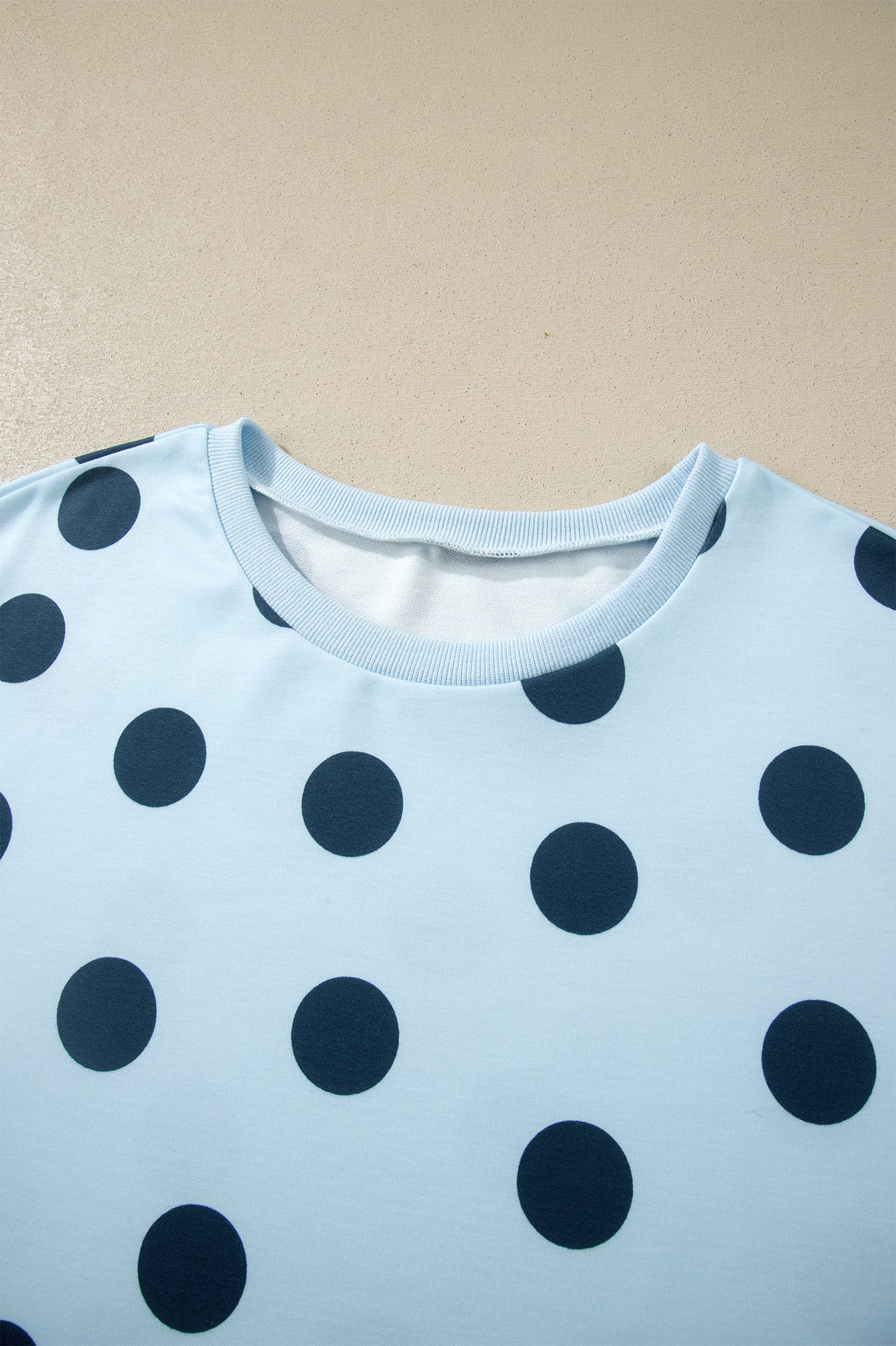 Sky Blue Polka Dot Print Loose Tee Drawstring Elastic Waist Short Set