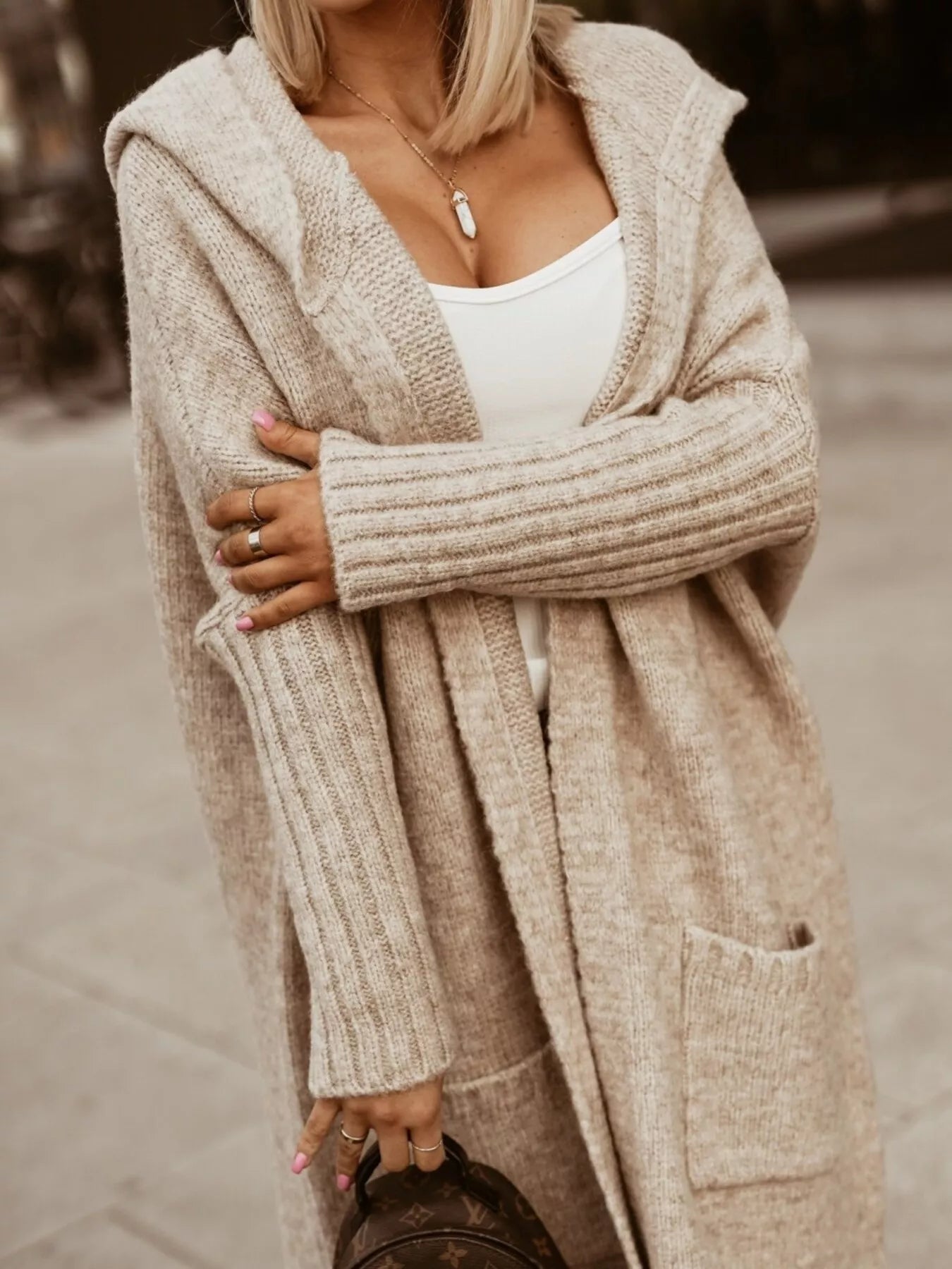 Full Size Hooded Knit Open Front Cardigan Plus Size