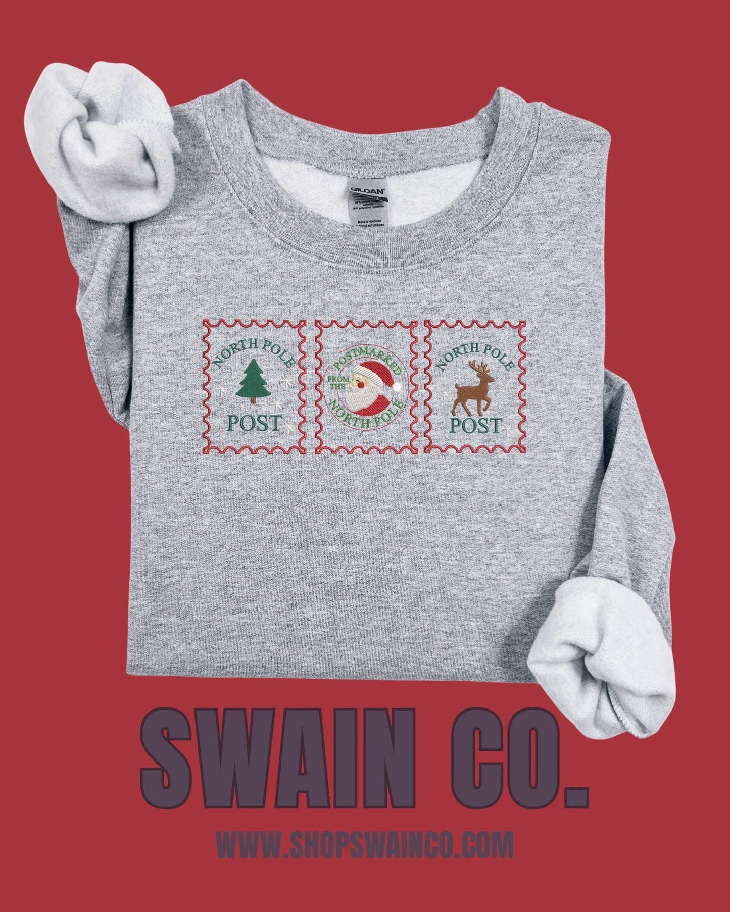 Christmas Rustic Stamp Embroidered Sweatshirt | Vintage Holiday Crewneck | Cozy Christmas Sweatshirt | Farmhouse Christmas Gift | Embroidered Crewneck