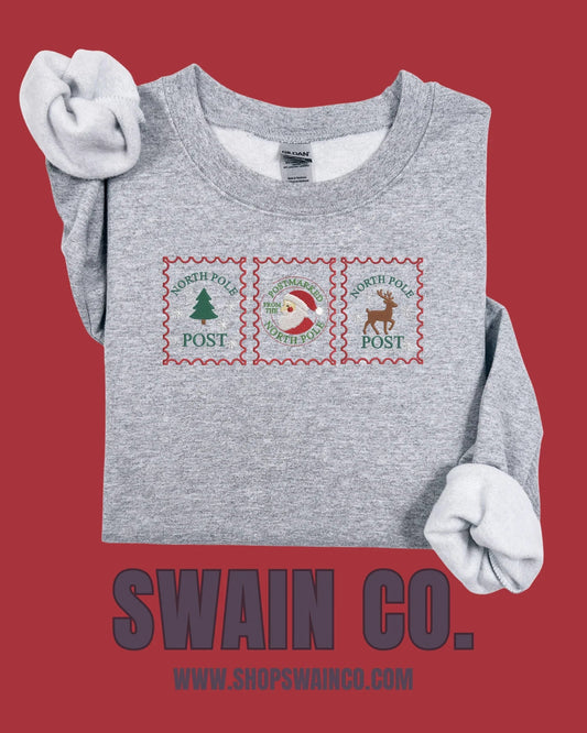 Christmas Rustic Stamp Embroidered Sweatshirt | Vintage Holiday Crewneck | Cozy Christmas Sweatshirt | Farmhouse Christmas Gift | Embroidered Crewneck