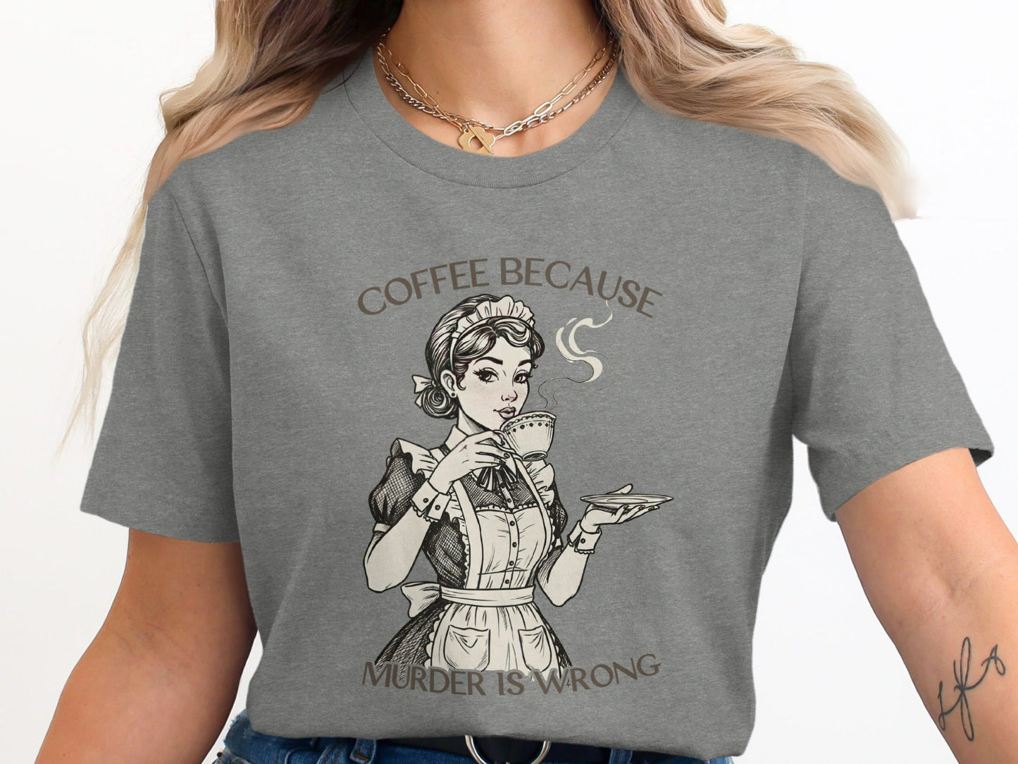 Coffee Because Murder is Wrong Funny Vintage Style T-Shirt
