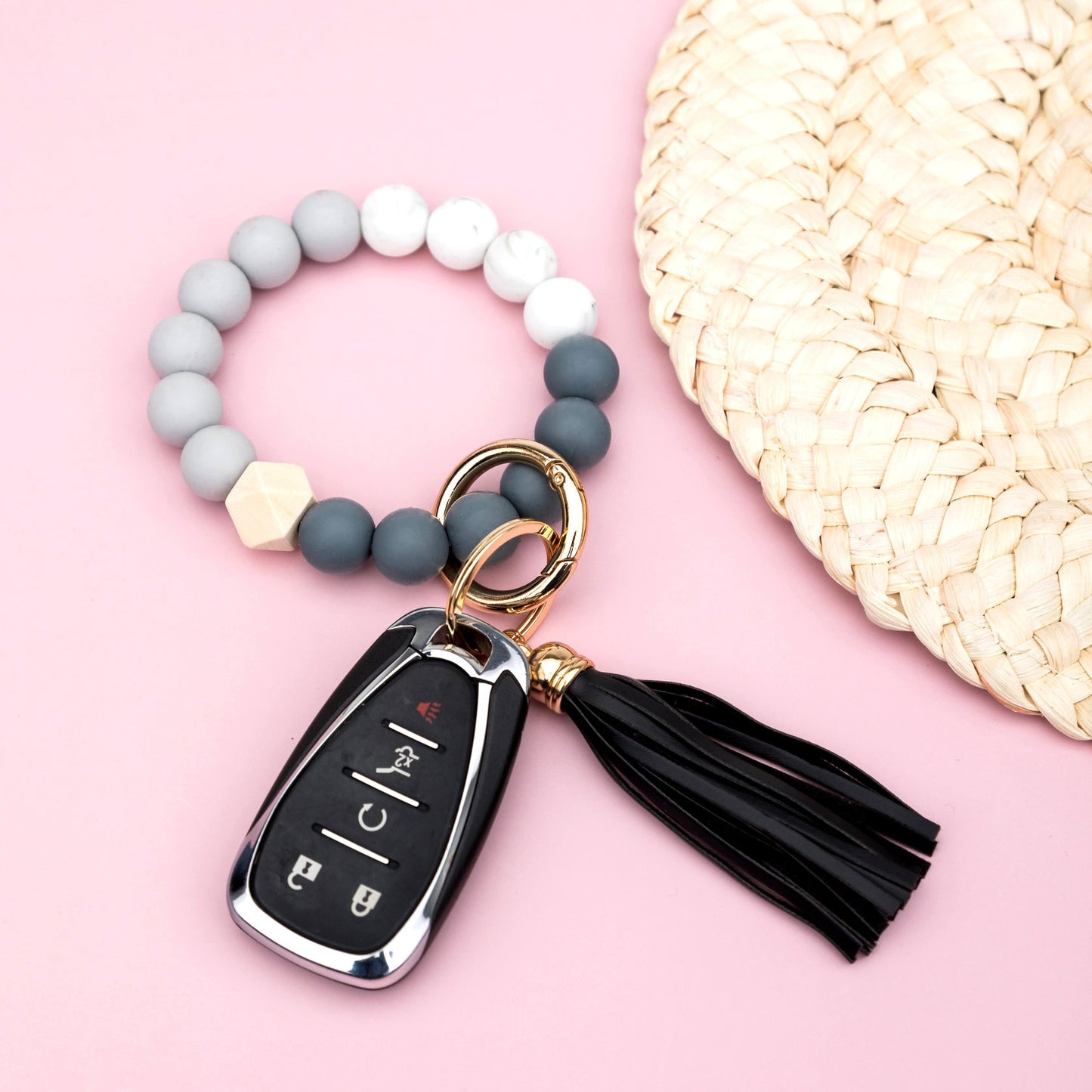 Silicone Color Block Key Ring Bracelet