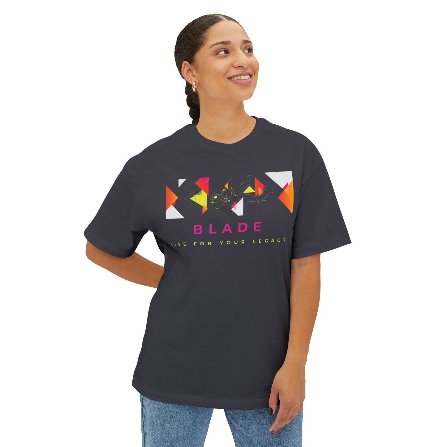 Geometric Odyssey Pink/Green Oversized Boxy T-Shirt