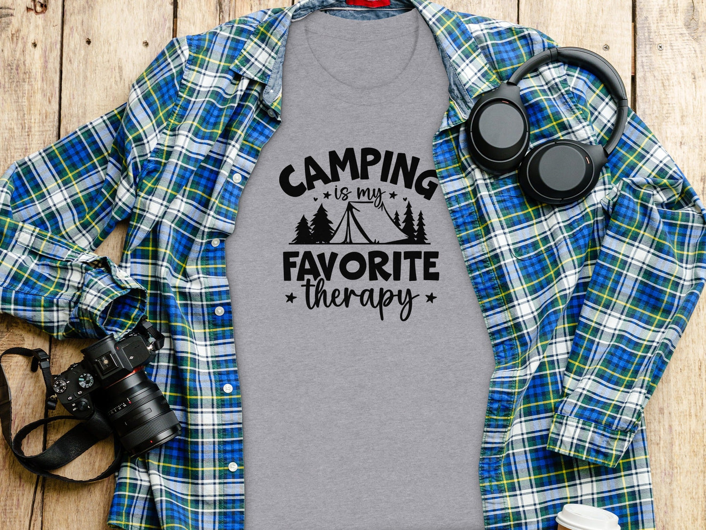 Camping Is My Favorite Therapy Black Text Design T-Shirt