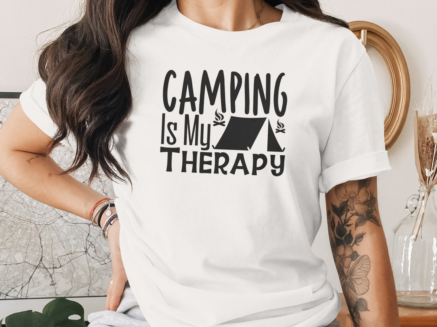 Camping Is My Therapy Tent Campfire Graphic T-Shirt