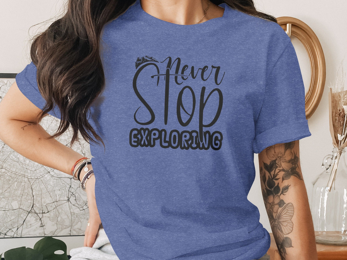 Never Stop Exploring Graphic Adventure Lover Quote T-Shirt