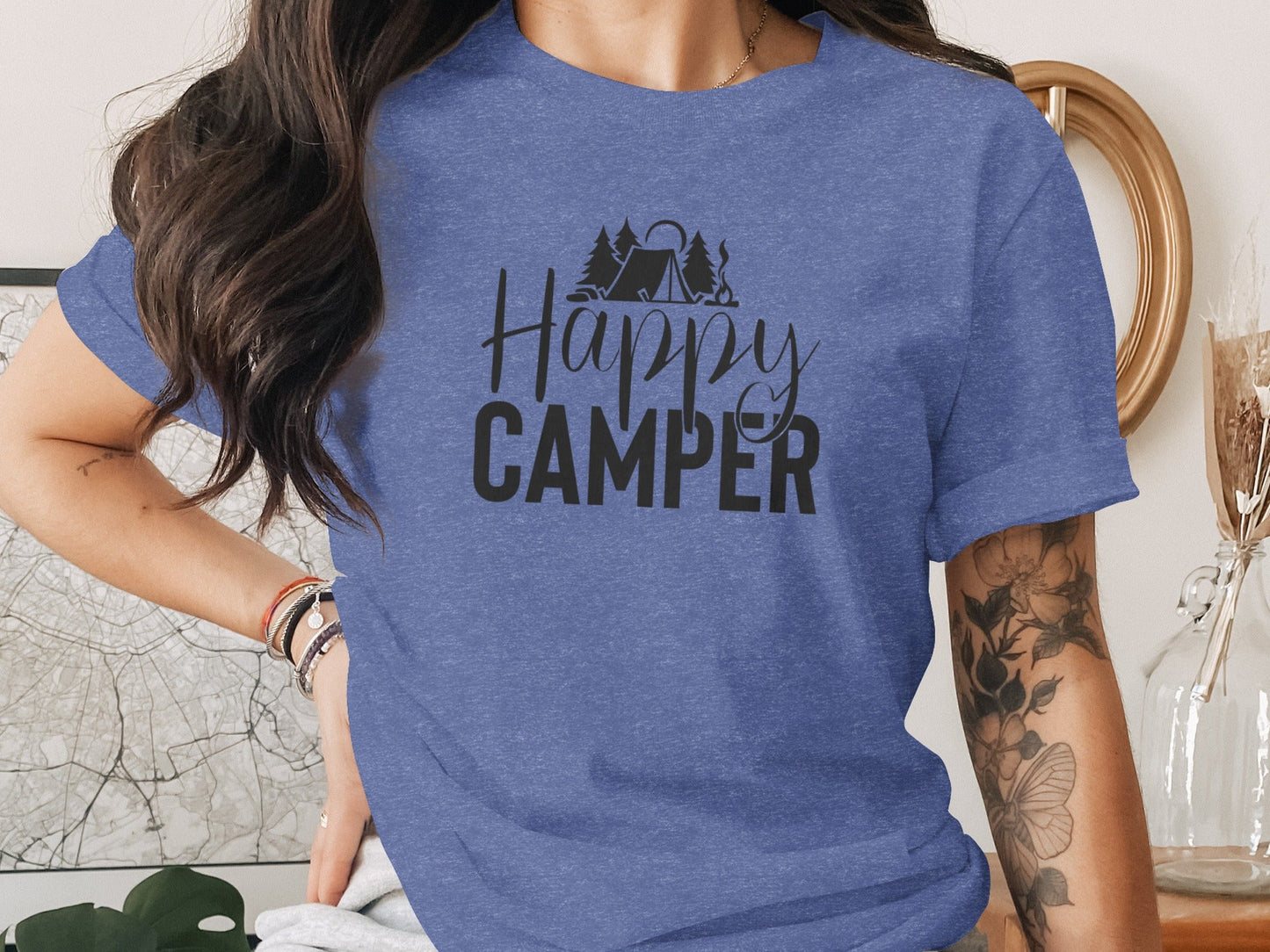 Happy Camper with Trees and Tent Adventure Nature T-Shirt