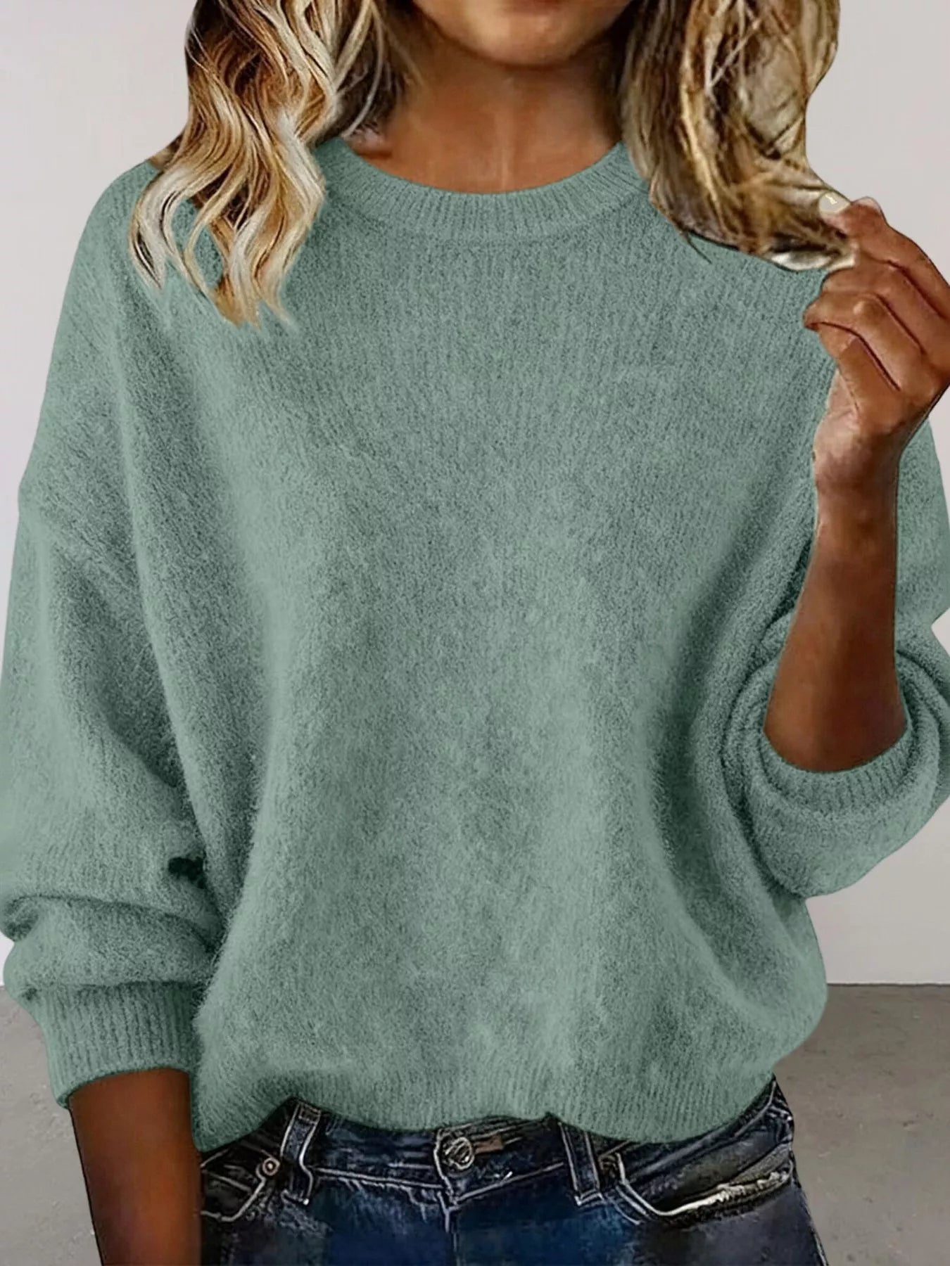 Full Size Round Neck Dropped Shoulder Sweater Plus Size