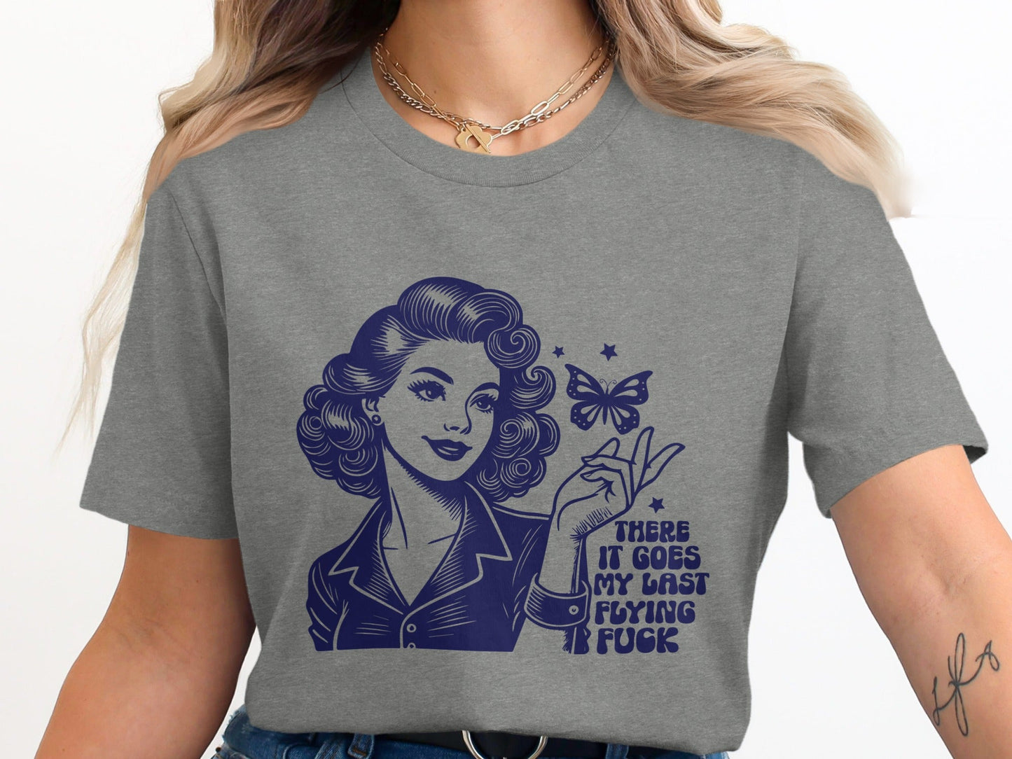 Retro Girl Butterfly Last Flying F Word Phrase T-Shirt