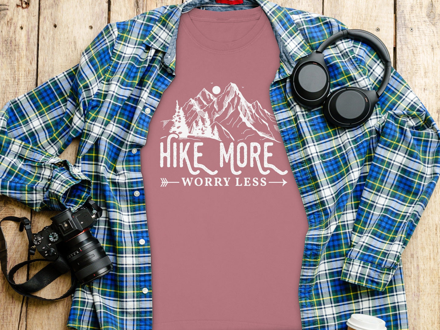 Hike More Worry Less Mountain Design Funny Outdoor Long Sleeve T-Shirt