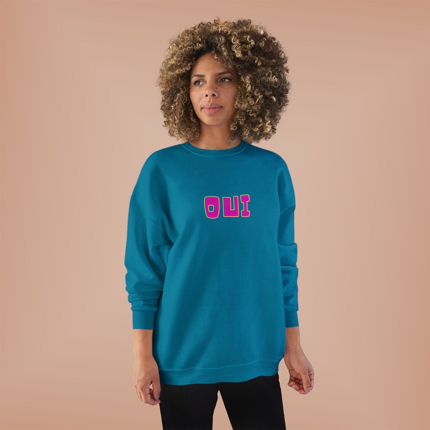 Bold French  "OUI" Ladies Sweatshirt - Bright Color Sweatshirt