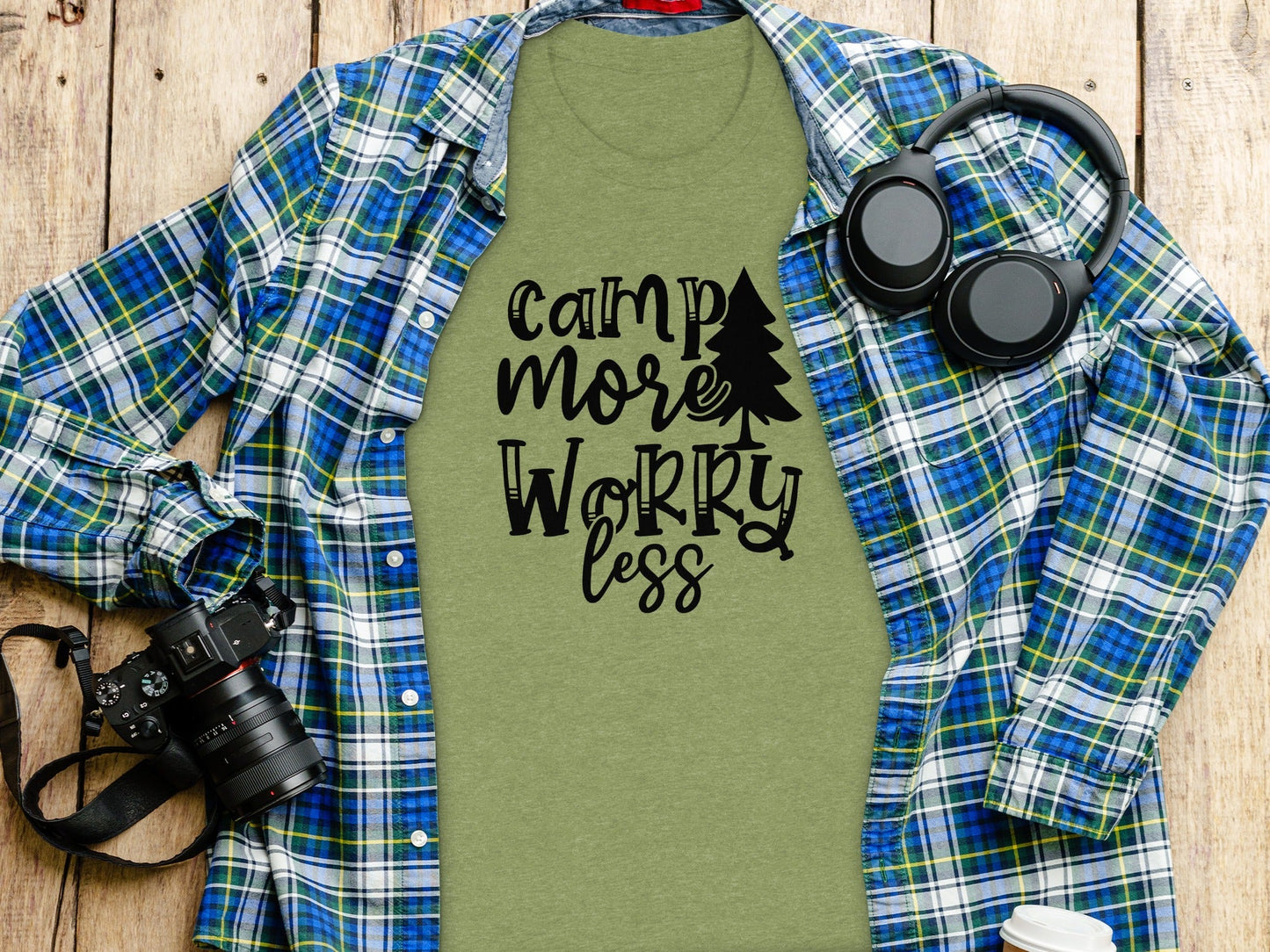 Camp More Worry Less Outdoors Adventure Graphic T-Shirt