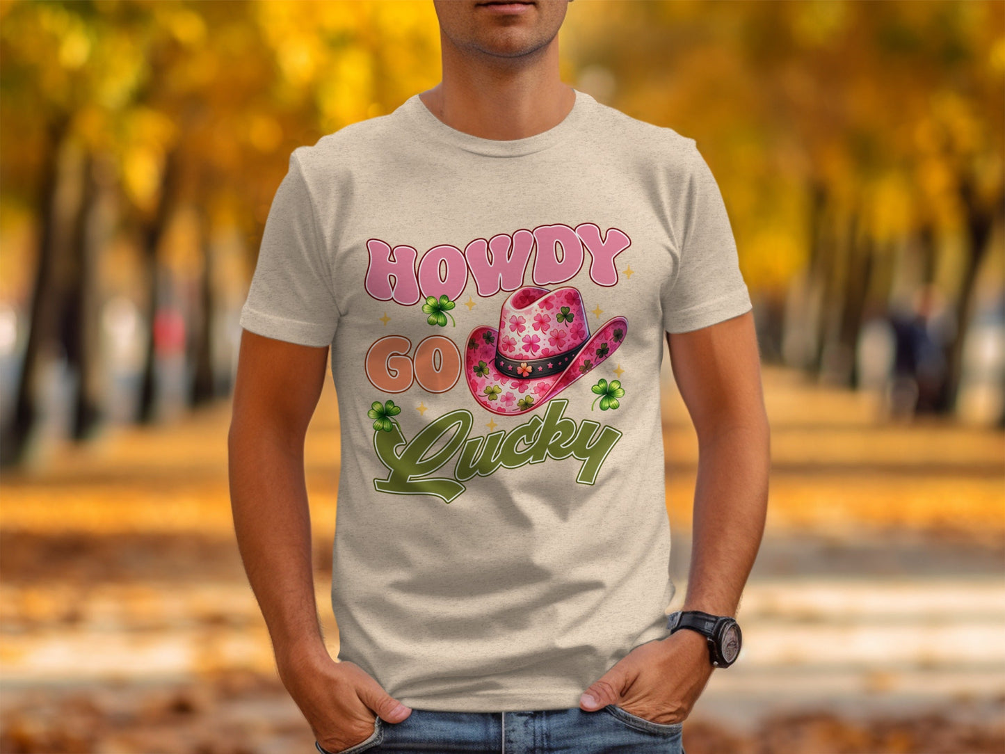 Howdy Go Lucky T-Shirts, St Patricks Day, Cowboy Hat, Shamrock, Good Luck, Festive Apparel, Lucky Shirt, Irish Pride