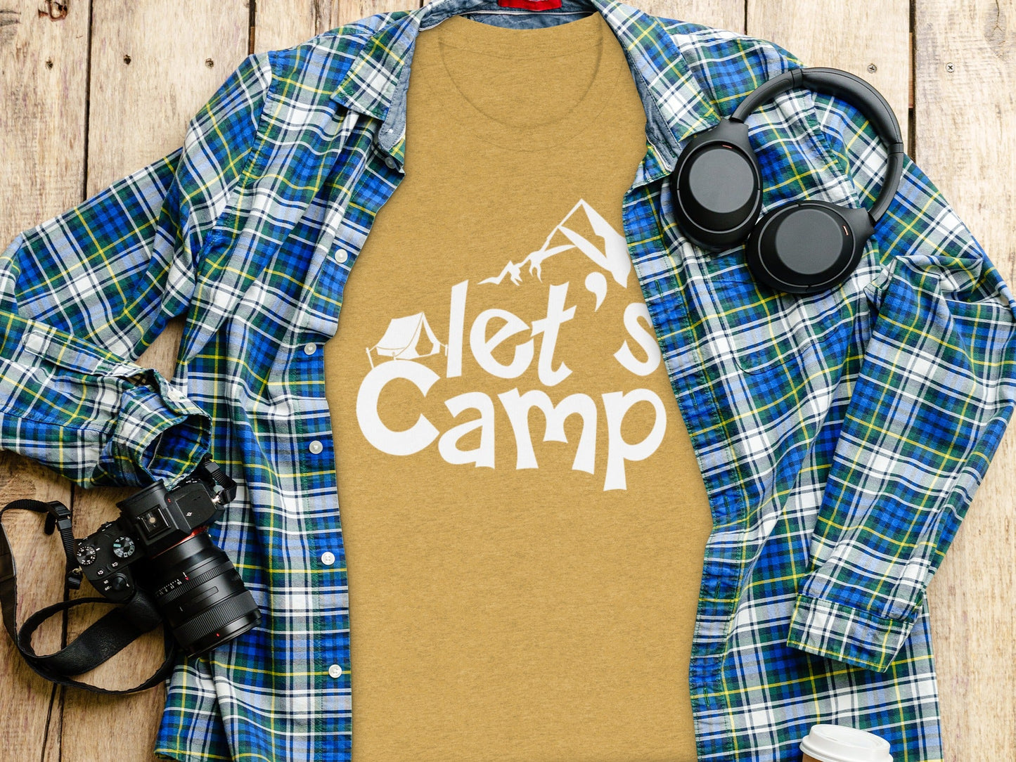 Lets Camp Tent With Mountain T-Shirt