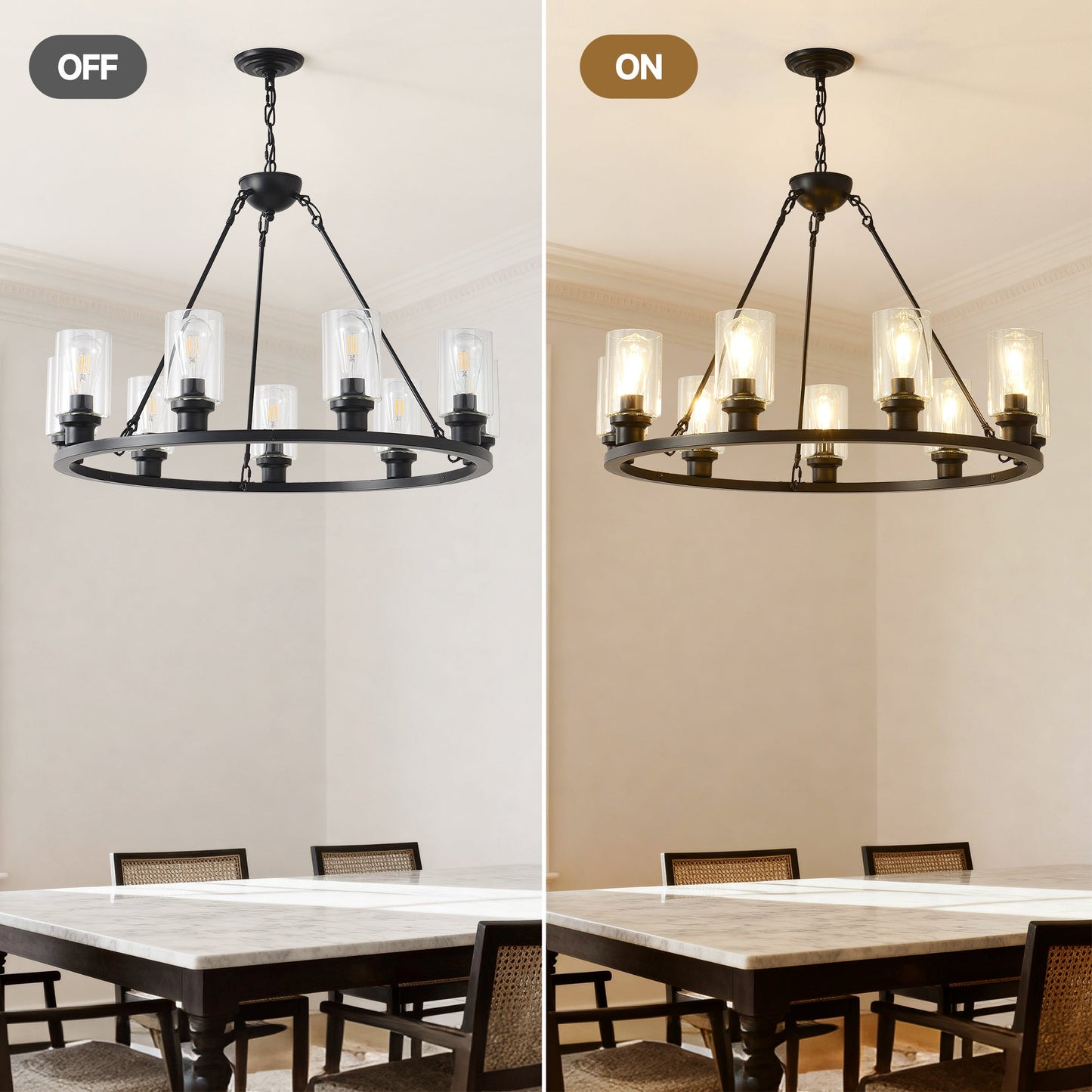 9-Light Black Wagon Wheel Chandelier