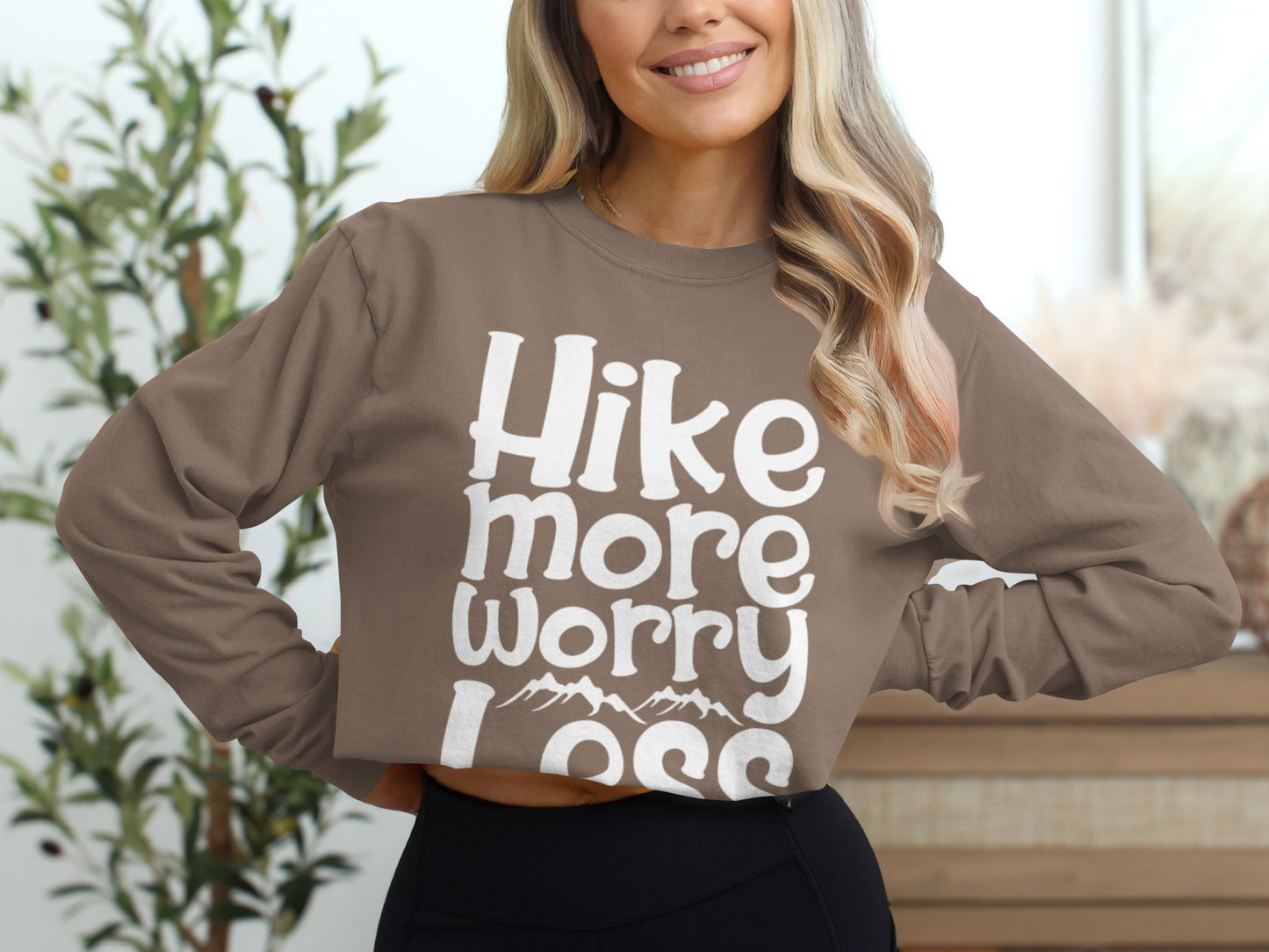 Hike More Worry Less With Mountain Graphic Long Sleeve T-Shirt