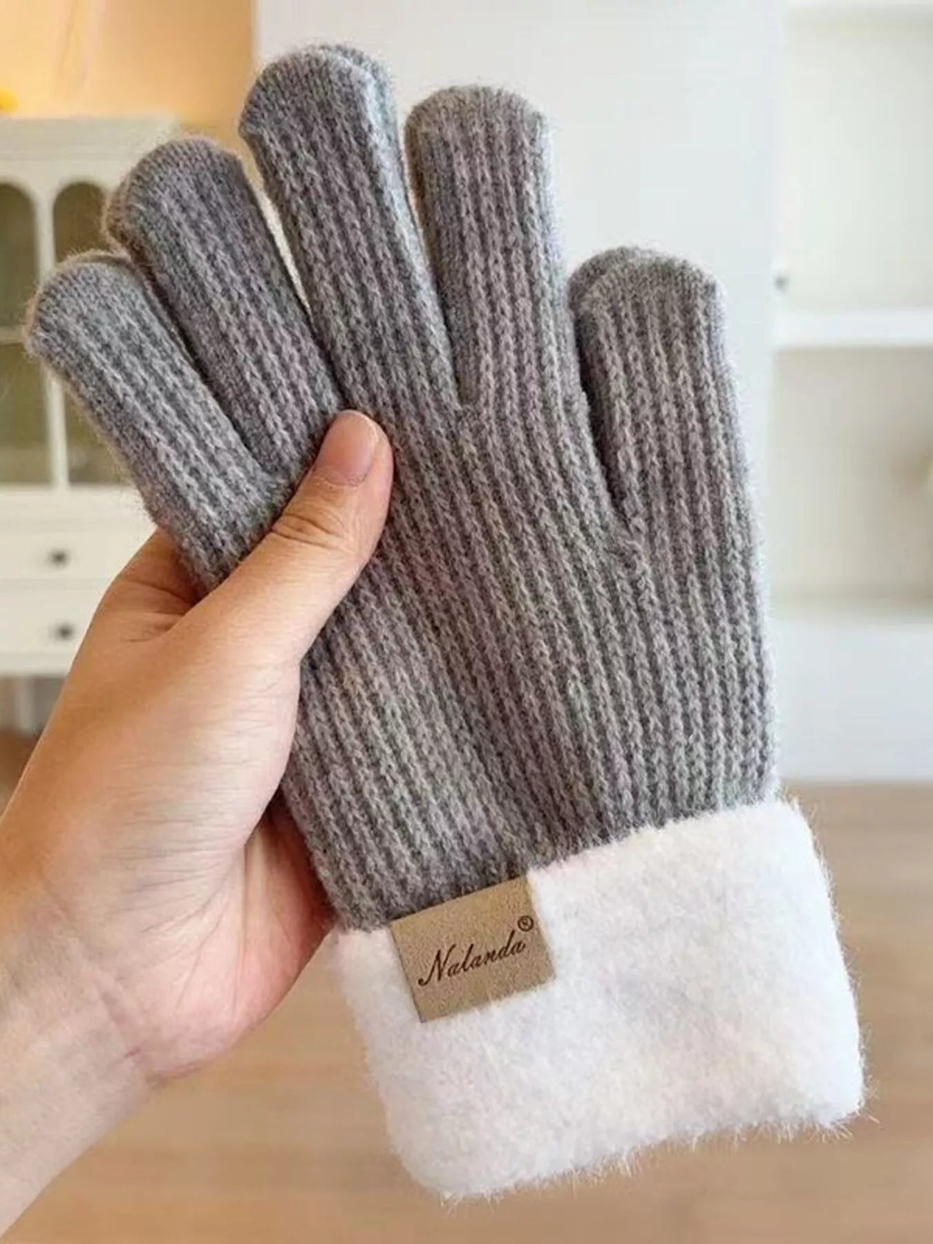 Knitted Warm Gloves with Plush Cuff