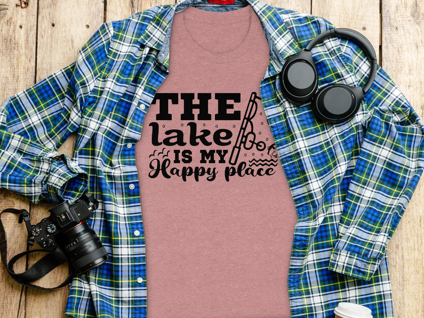 The Lake Is My Happy Place Fishing Illustration T-Shirt
