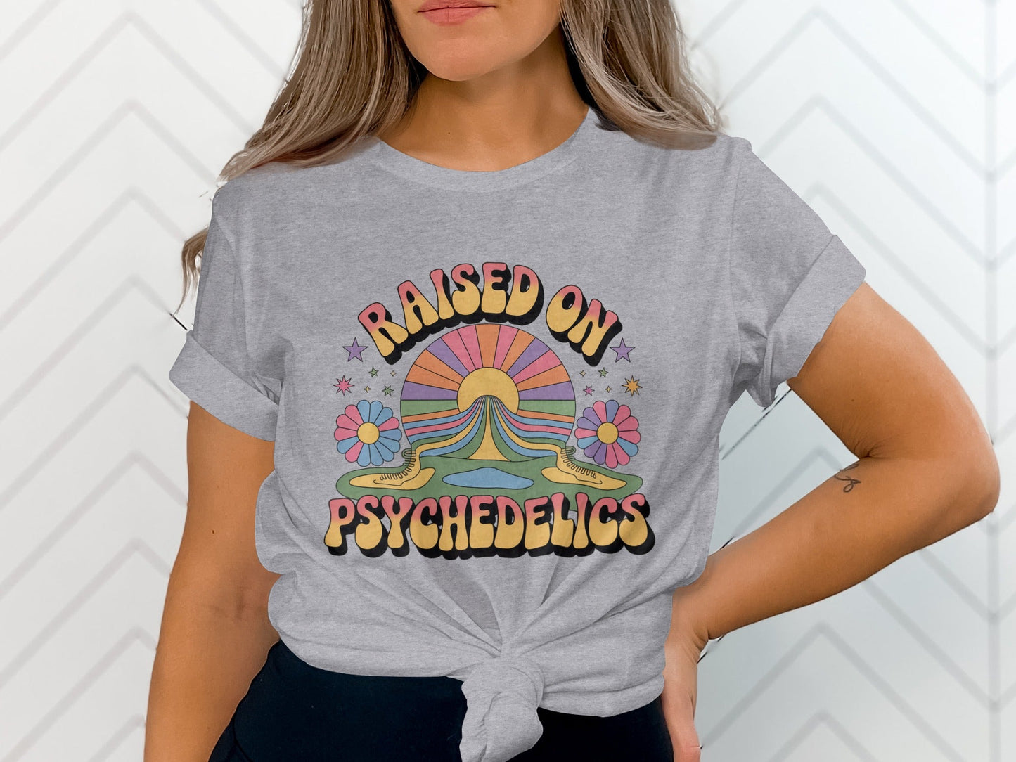 Raised On Psychedelics Retro Groovy Hippie Style T-Shirt
