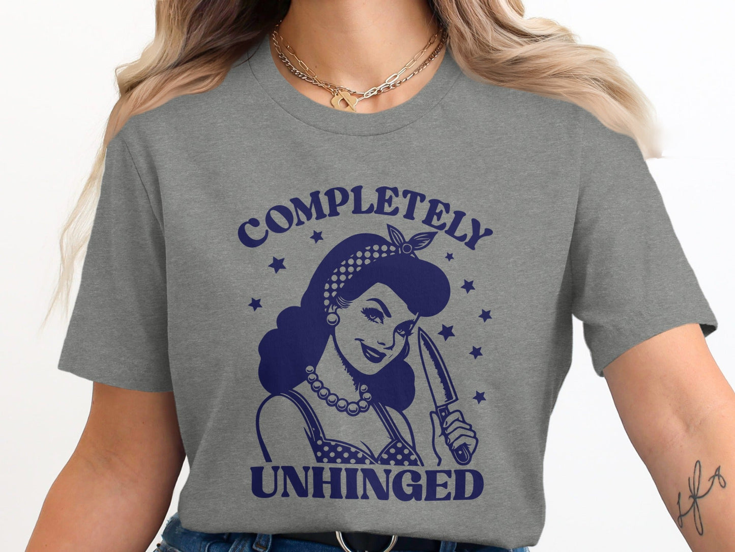 Retro Completely Unhinged Woman Holding Knife T-Shirt