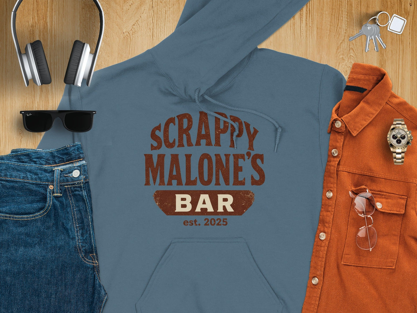 Scrappy Malone's Bar Est 2025 Vintage Style Hoodie - Retro Tavern Design