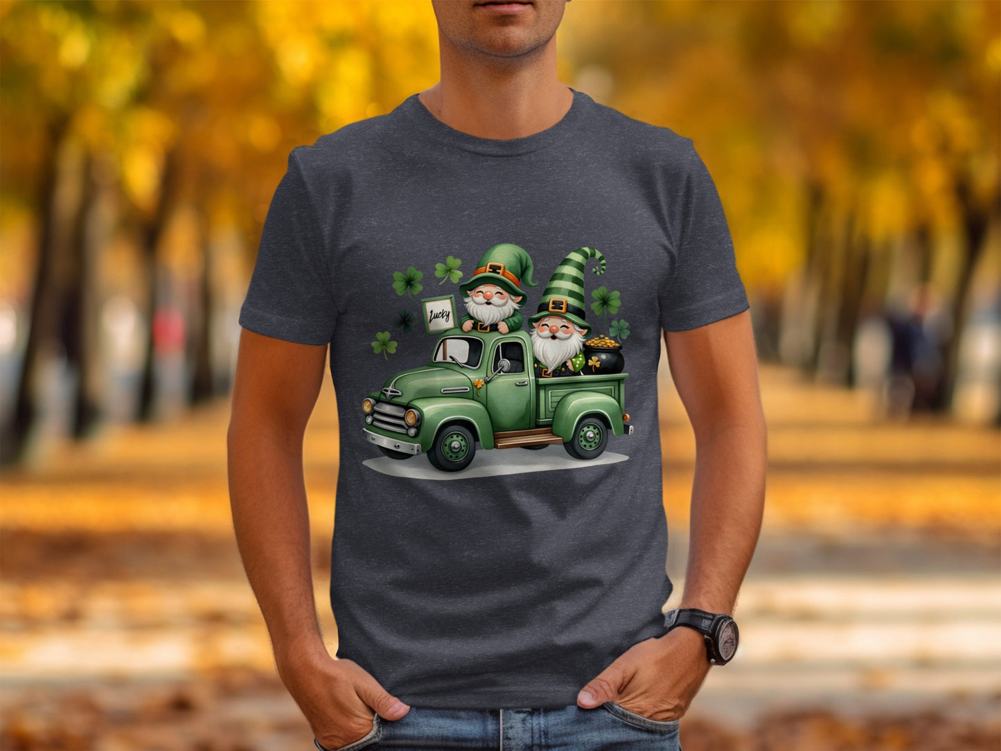 St Patricks Day T-Shirts, Lucky Gnomes, Green Truck, Four Leaf Clover, Irish, Leprechaun, Holiday, Festive, Cute