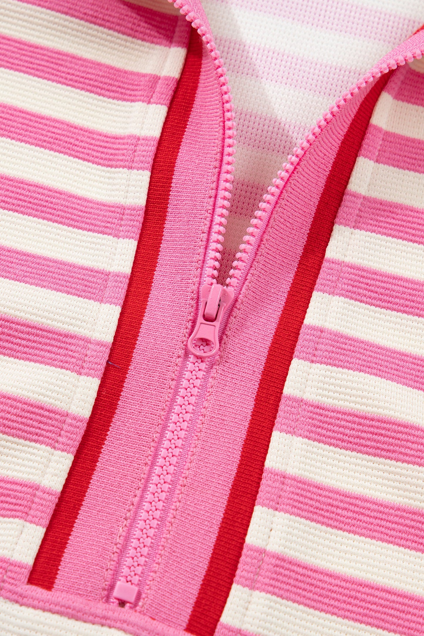 Sachet Pink Textured Stripe Print Contrast Trim Zip Collar Sleeveless 2pcs Skort Set