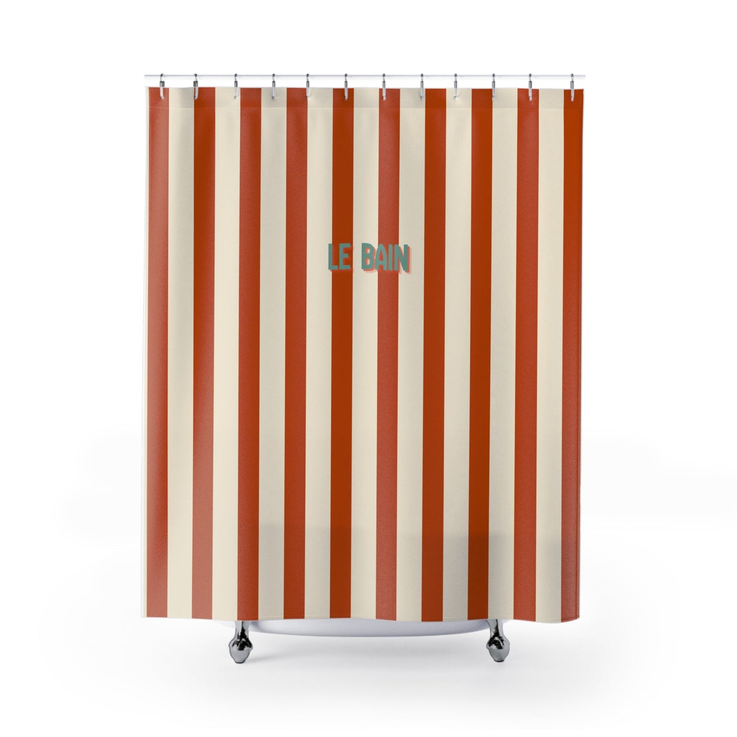 Striped 'Le Bain' Shower Curtain – Terracotta & Cream Bathroom Decor