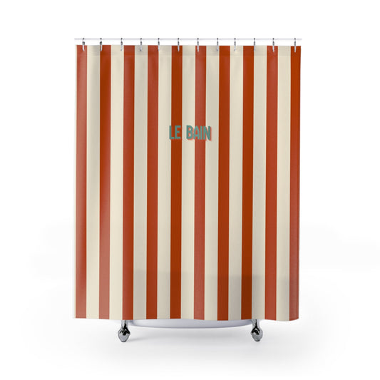 Striped 'Le Bain' Shower Curtain – Terracotta & Cream Bathroom Decor