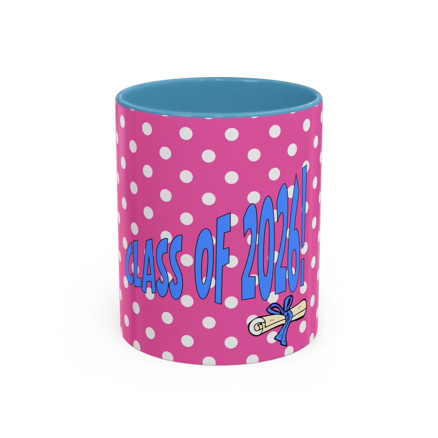 'Class of 2026' Pink Polka Dot Accent Mug, Fun Graduation Gift