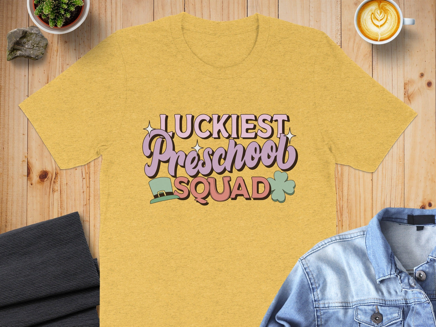 Luckiest Preschool Squad With Hat And Clover T-Shirt