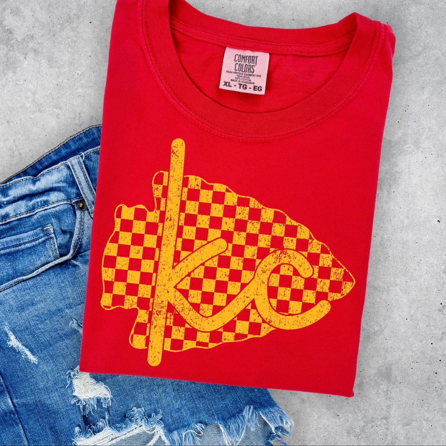 YELLOW GOLD checkered arrowhead KC screen print transfer