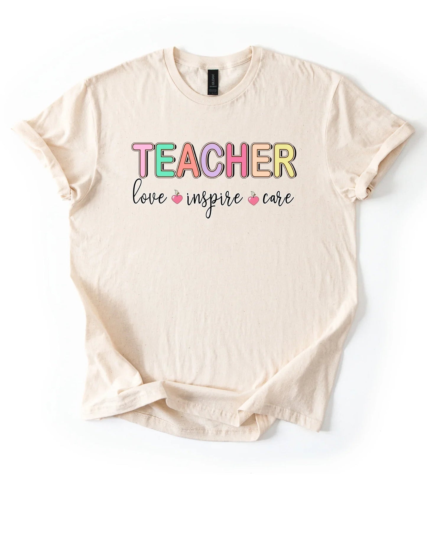 Love Inspire Care Teacher T-Shirt | Back to School Teacher Shirt | Teacher Appreciation Gift | Gildan Softstyle Unisex Tee