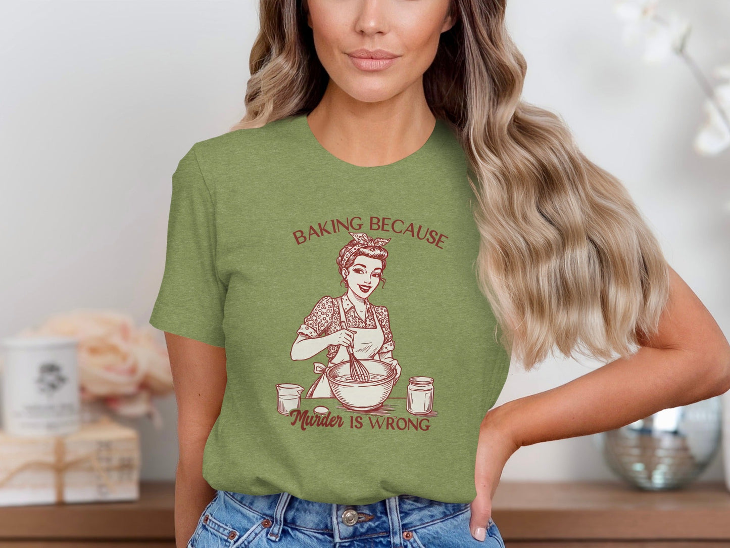 Baking Because Murder Is Wrong Funny Lady Baker T-Shirt
