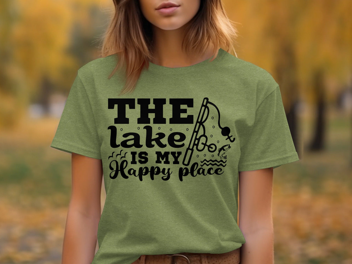 The Lake Is My Happy Place Fishing Illustration T-Shirt