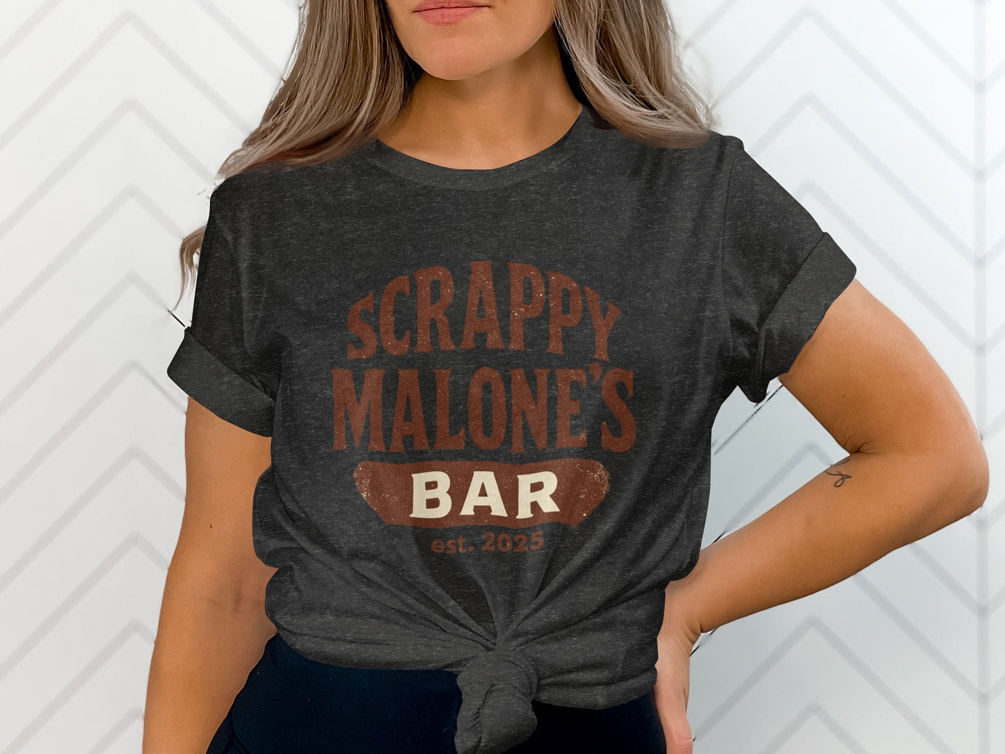 Scrappy Malone's Bar Est 2025 Vintage Logo T-Shirt - Retro Pub Graphic Tee