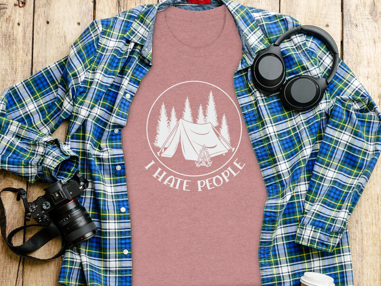 I Hate People Camping Tent Trees Graphic Illustration T-Shirt