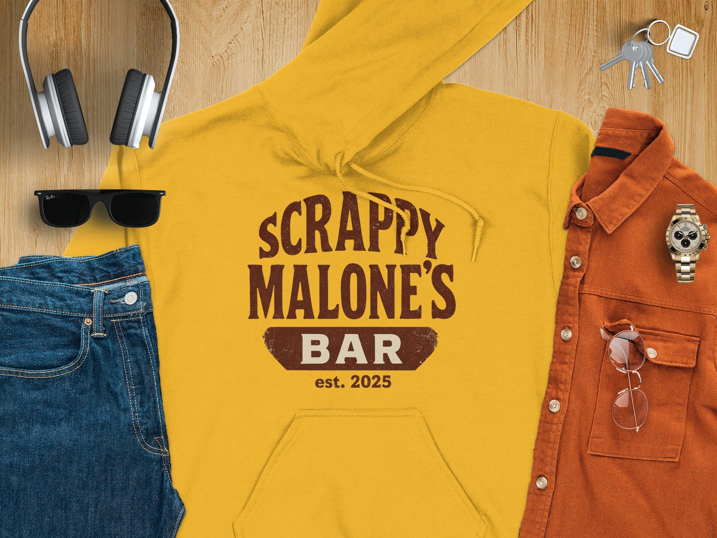 Scrappy Malone's Bar Est 2025 Vintage Style Hoodie - Retro Tavern Design