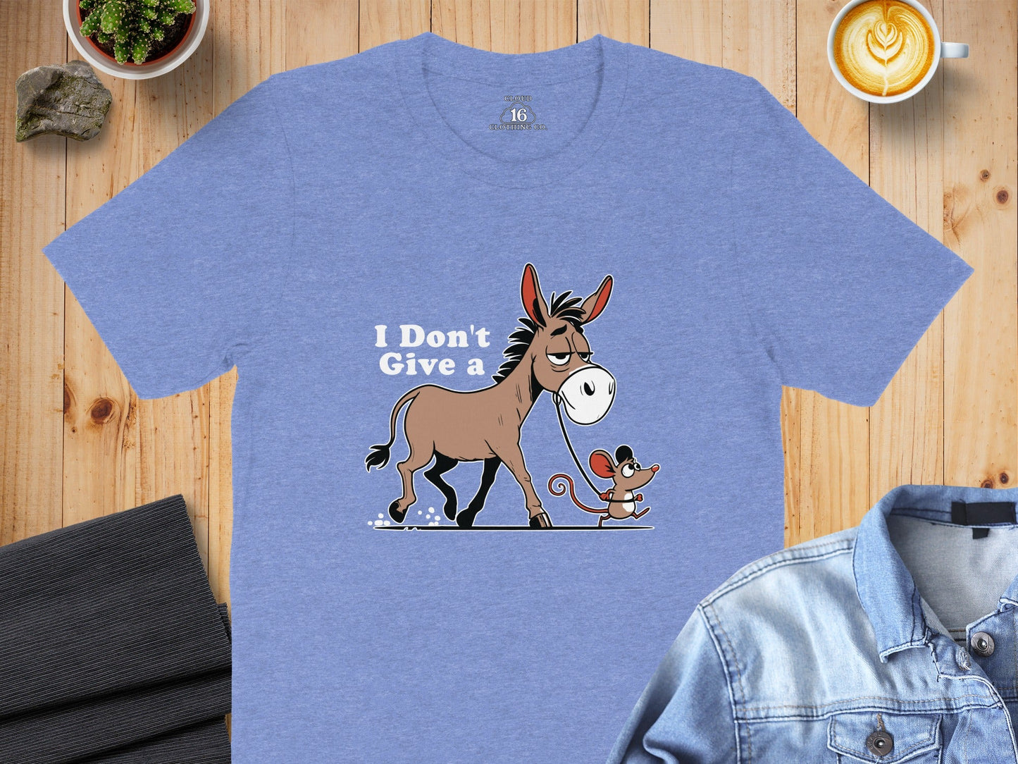 Funny Mouse Walking a Donkey Cartoon Graphic T-Shirt