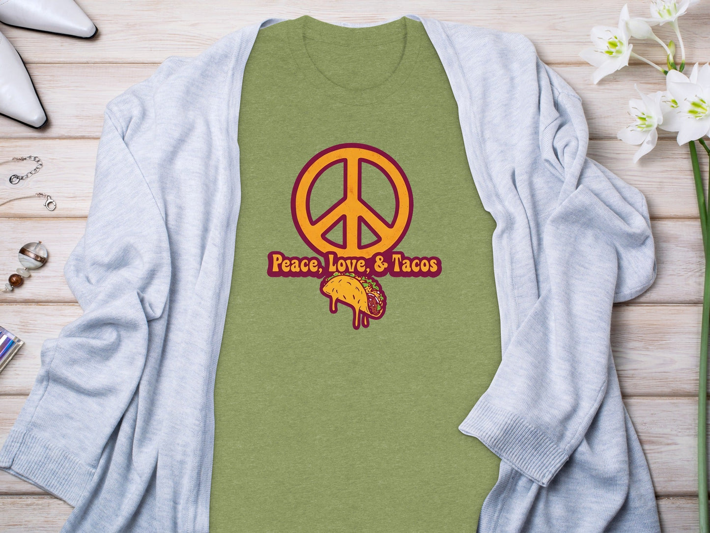 Peace Love Tacos Illustration for Taco Enthusiasts T-Shirt