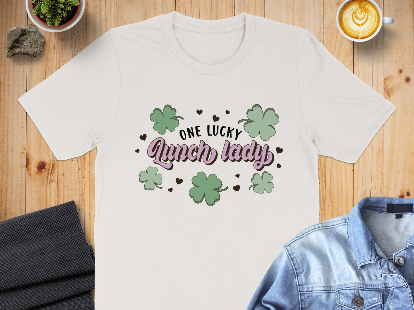 One Lucky Lunch Lady With Clovers St Patricks Day T-Shirt