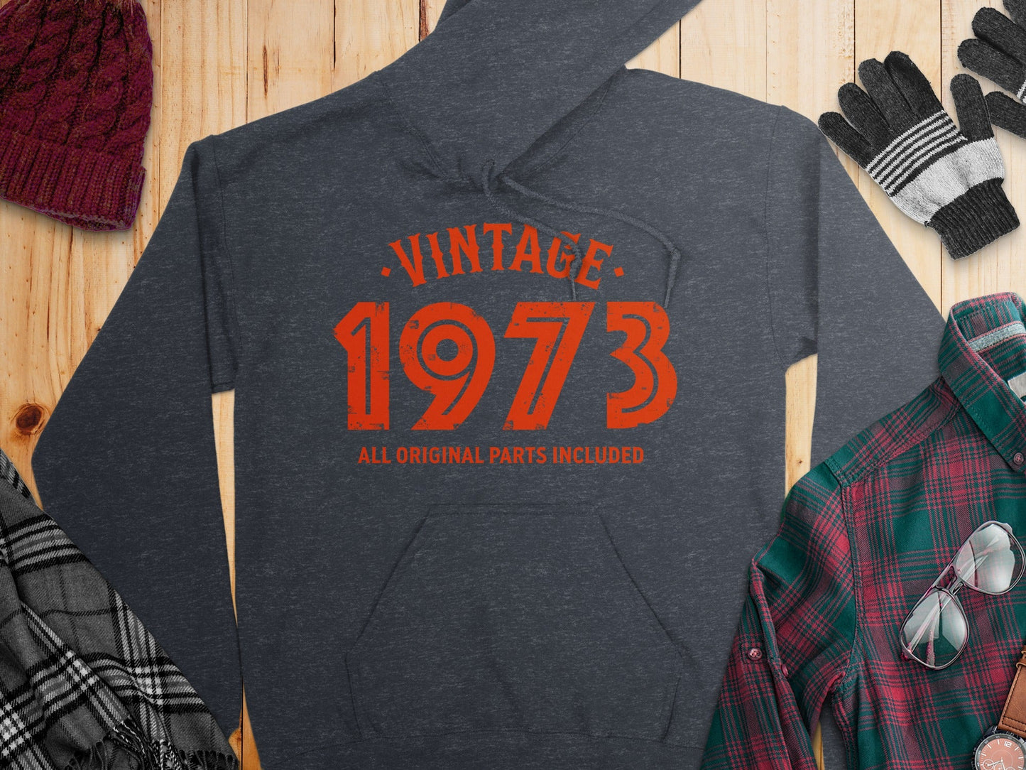 Vintage 1973 All Original Parts Included Graphic Design Hoodie