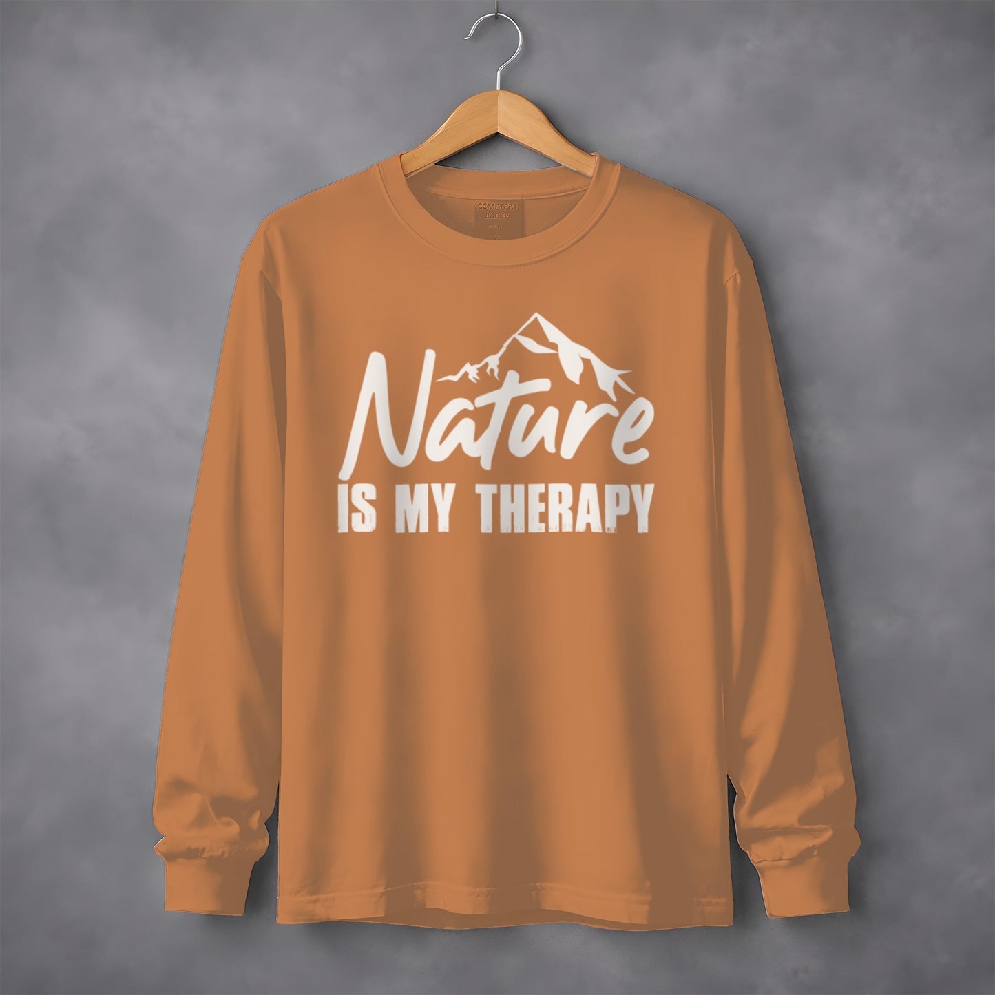 Nature Is My Therapy Mountain Graphic Text Long Sleeve T-Shirt