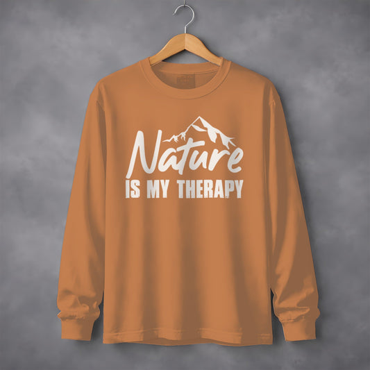 Nature Is My Therapy Mountain Graphic Text Long Sleeve T-Shirt