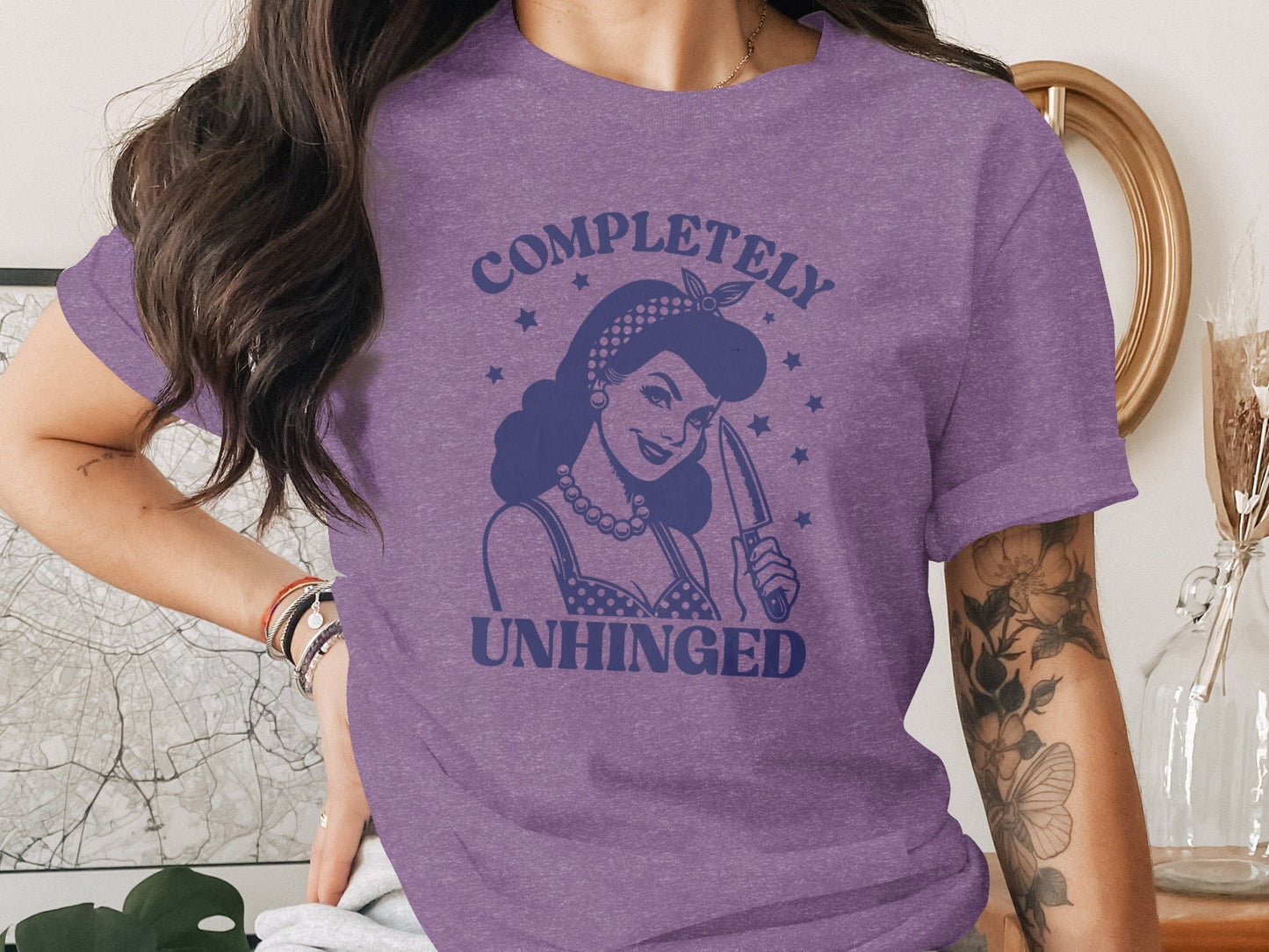 Retro Completely Unhinged Woman Holding Knife T-Shirt